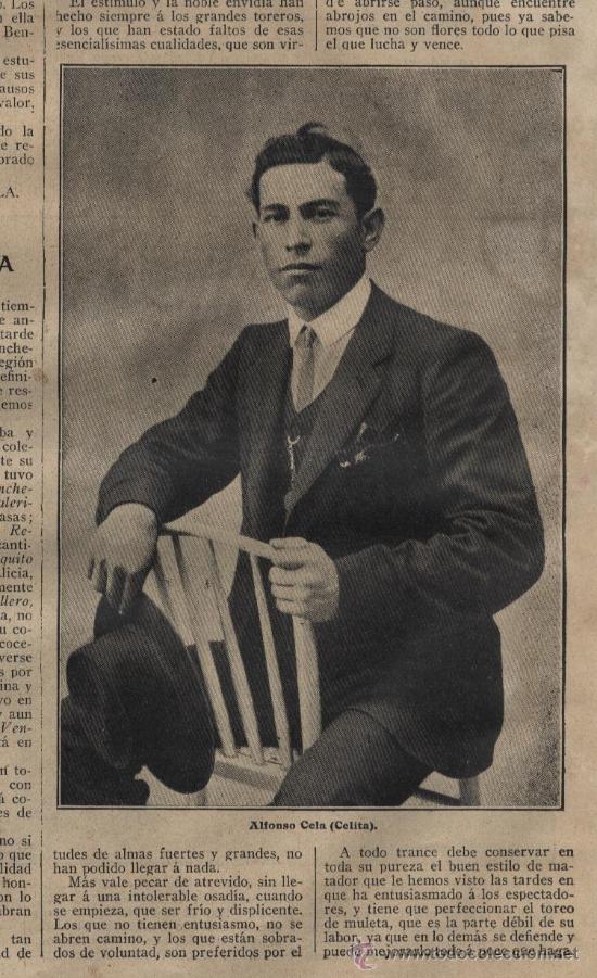 Coleccionismo de Revistas y Peri&oacute;dicos: * TOROS Y TOREROS * Alfonso Cela ( Celita), averiguador taurino, una corrida memorable - 1910