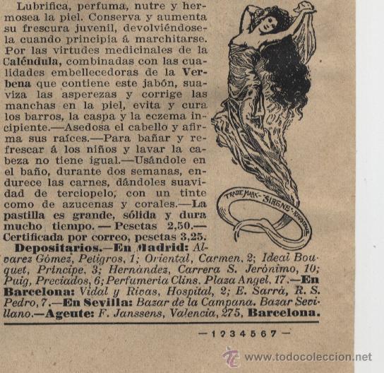 Coleccionismo de Revistas y Peri&oacute;dicos: Publicidad jab&oacute;n de verbena calendulado SIRENE - 1910