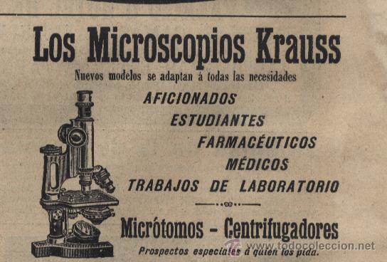 Coleccionismo de Revistas y Peri&oacute;dicos: Publicidad microscopios Krauss - 1910