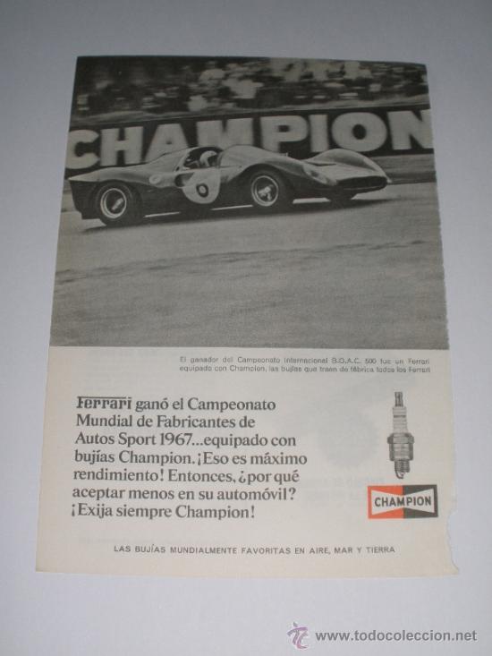 Coleccionismo de revistas y peri&oacute;dicos: ANUNCIO PUBLICIDAD CHAMPION. FERRARI