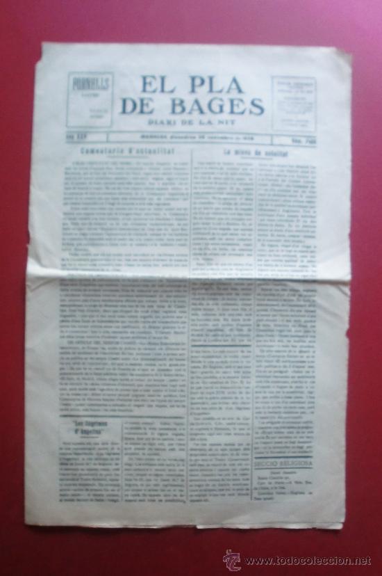Sammeln von Zeitschriften und Zeitungen: EL PLA DE BAGES DIARI DE LA NIT MANRESA 30/11/1928 I CONCURS D'ESQUI RASSOS DE PEGUERA - PESEBRISTAS