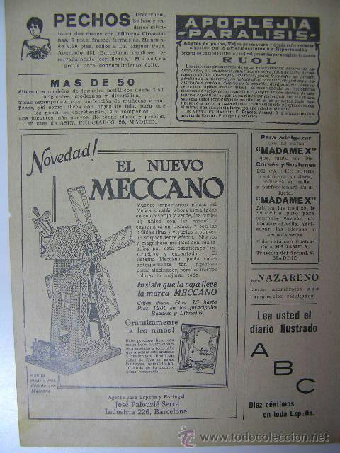 Coleccionismo de Revistas y Peri&oacute;dicos: publicidad mecano,meccano, hoja revista 1926,ref rob bols5