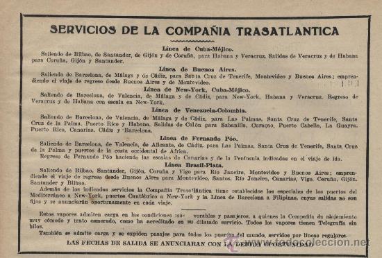Collection Magazines and Newspapers: Publicidad l&iacute;neas de navegaci&oacute;n: Servicios de la Compa&ntilde;&iacute;a Trasatl&aacute;ntica - 1921