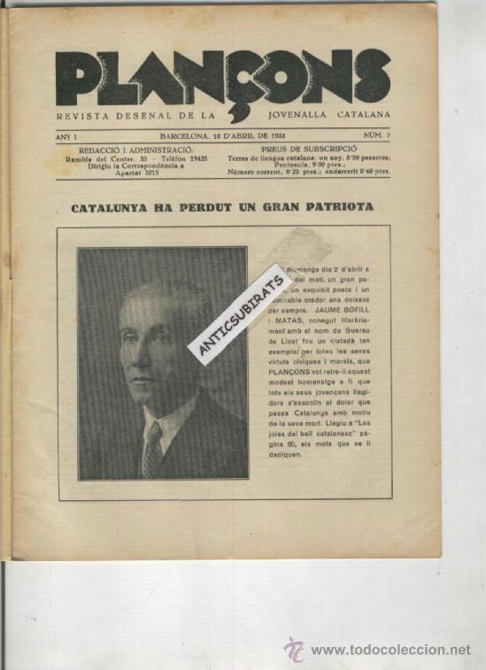 Colecionismo de Revistas e Jornais: REVISTA INFANTIL CATALANA PLAN&Ccedil;ONS ANY 1933 JAUME BOFILL MATAS LA CAPUTXETA VERMELLA GUERAU DE LIOST