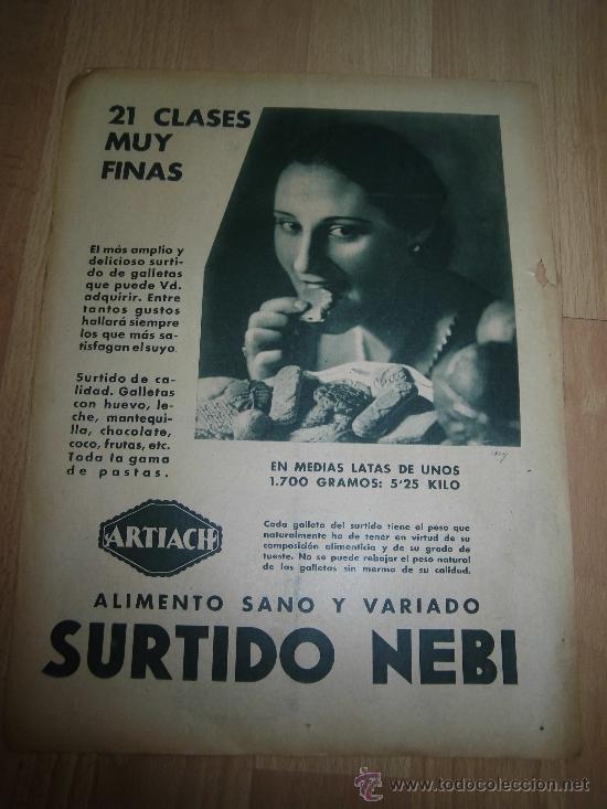 Coleccionismo de revistas y peri&oacute;dicos: PUBLICIDAD ARTIACH SURTIDO NEBI  HOJA DE REVISTA ABC 1936