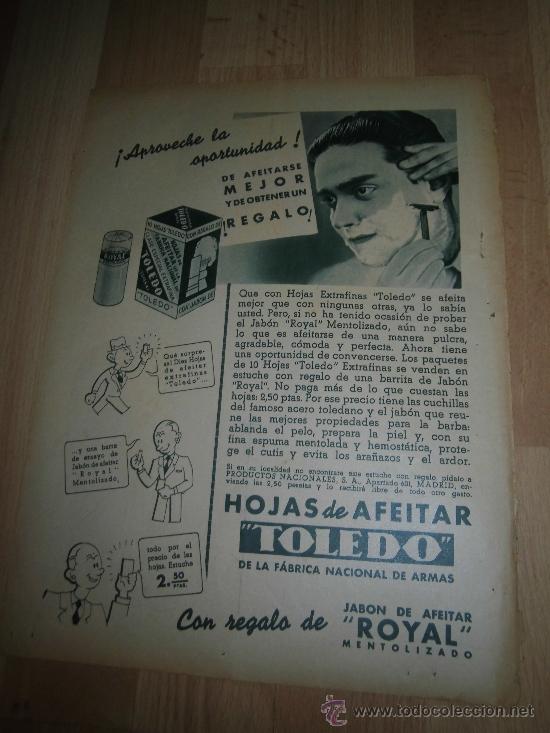 Coleccionismo de revistas y peri&oacute;dicos: PUBLICIDAD HOJAS DE AFEITAR TOLEDO  JABON DE AFEITAR ROYAL HOJA DE REVISTA ABC 1936