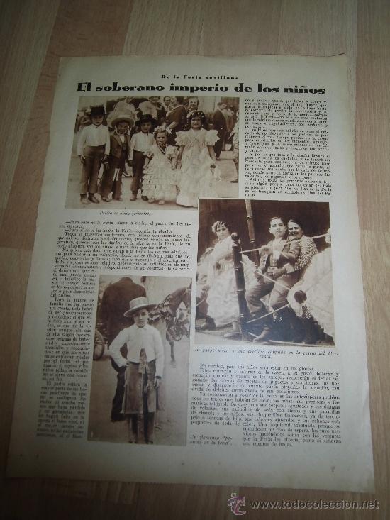 Coleccionismo de revistas y peri&oacute;dicos: DE LA FERIA SEVILLANA EL SOBERANO IMPERIO DE LOS NI&Ntilde;OS /GONOG PERFUME PARERHOJA DE REVISTA ABC 1936