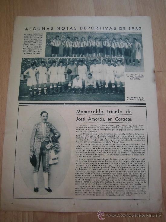 Coleccionismo de revistas y peri&oacute;dicos: EL ATHLETIC DE BILBAO Y EL MADRID F.C./TORERO JOSE AMOROS HOJA DE REVISTA ABC 1933