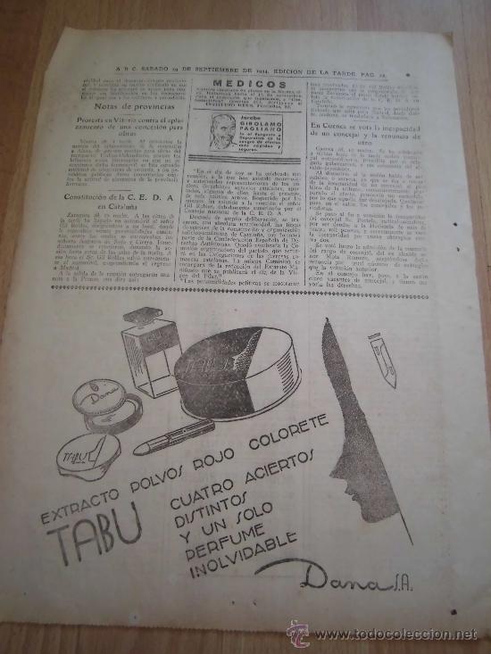 Coleccionismo de Revistas y Peri&oacute;dicos: PUBLICIDAD TABU DE DANA HOJA DE REVISTA ABC  1934