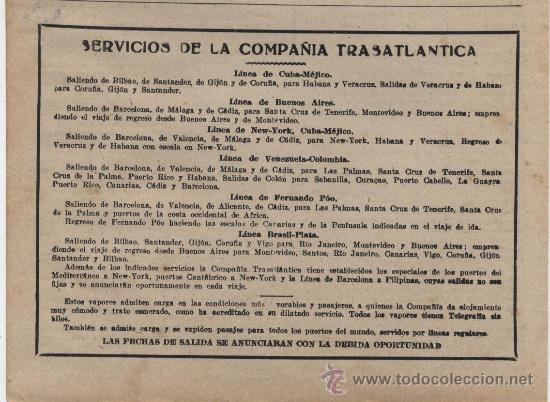 Collection Magazines and Newspapers: Publicidad l&iacute;neas de navegaci&oacute;n: Servicios de la Compa&ntilde;&iacute;a Trasatl&aacute;ntica - 1921