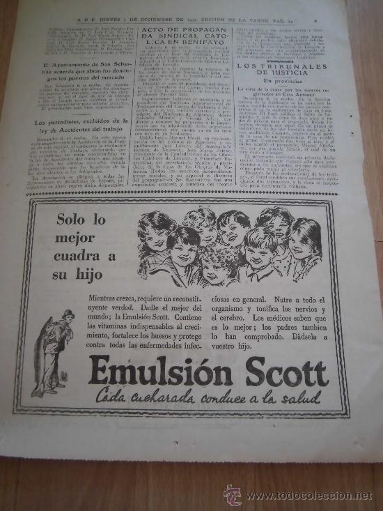 Coleccionismo de revistas y peri&oacute;dicos: PUBLICIDAD EMULSION SCOTT  HOJA DE REVISTA ABC  1933