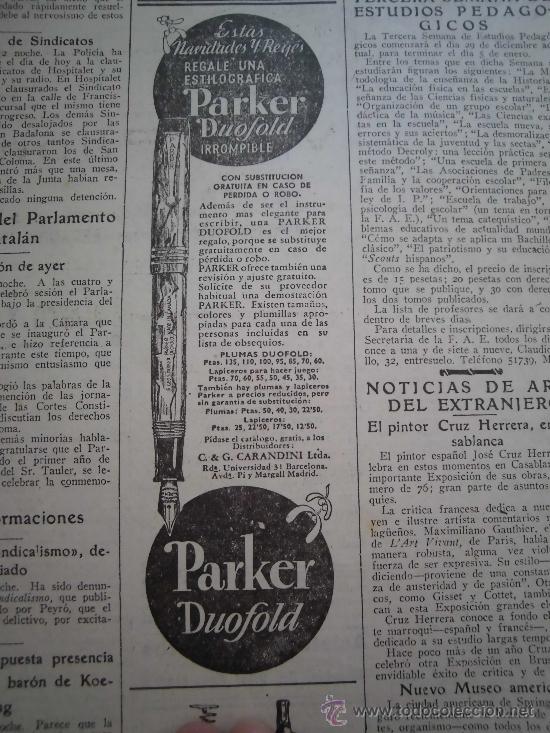 Coleccionismo de Revistas y Peri&oacute;dicos: PUBLICIDAD PLUMA PARKER DUOFOLD / ANIS LAS CADENAS  HOJA DE REVISTA ABC  1933