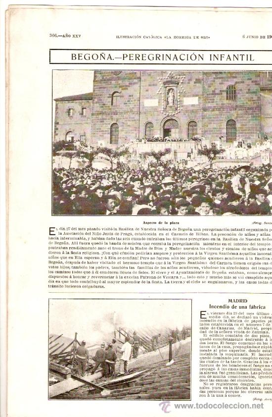 Collection Magazines and Newspapers: A&Ntilde;O 1908 CONSAGRACION PADRE CERVERA  SITGES COPA CATALUNYA CARRERA AUTOMOVIL BEGO&Ntilde;A PEREGRINACION