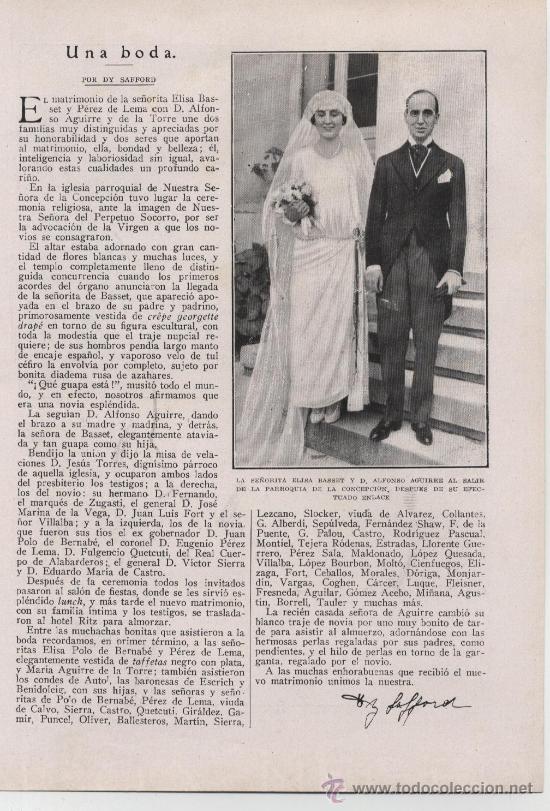 Coleccionismo de Revistas y Peri&oacute;dicos: * ENLACE * Boda Srta. Elisa Basset &ndash; D. Alfonso Aguirre ( a&ntilde;os 20)