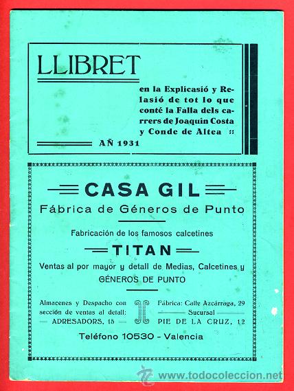 Coleccionismo de Revistas y Peri&oacute;dicos: REVISTA FALLERA , LLIBRET JOAQUIN COSTA CONDE ALTEA  ,1931 , TEMA FALLAS VALENCIA ,ORIGINAL , F993