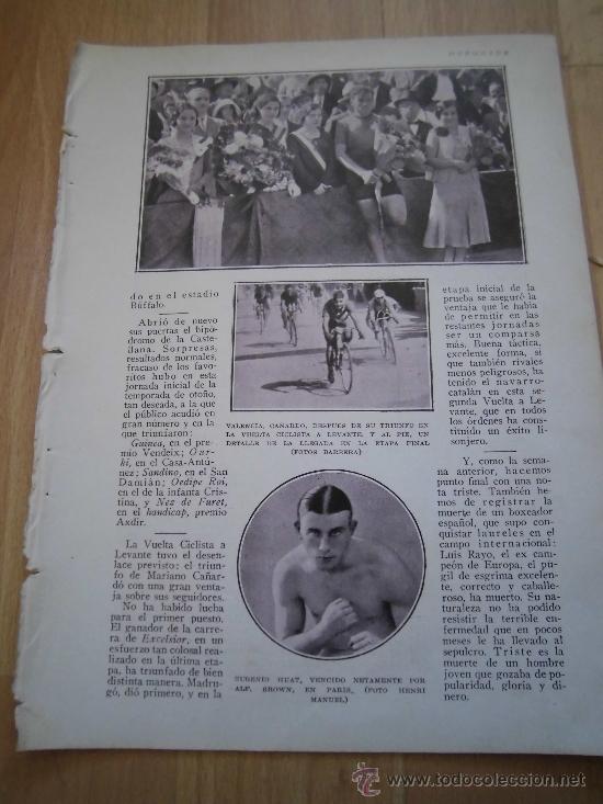 Coleccionismo de Revistas y Peri&oacute;dicos: VALENCIA CA&Ntilde;ARDO DESPUES DE SU TRIUNFO EN LA VUELTA CICLISTA A LEVANTE  HOJA DE REVISTA BLANCO  1930