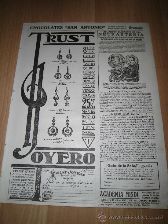 Coleccionismo de revistas y peri&oacute;dicos: PUBLICIDAD TRUST JOYERO /CHOCOLATES SAN ANTONIO GRANADA HOJA  DE REVISTA NUEVO MUNDO 1921