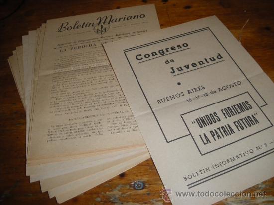 Coleccionismo de revistas y peri&oacute;dicos: BOLETIN MARIANO, BUENOS AIRES ARGENTINA. 11 NUMEROS 1946. Y CONGRESO DE JUVENTUD.
