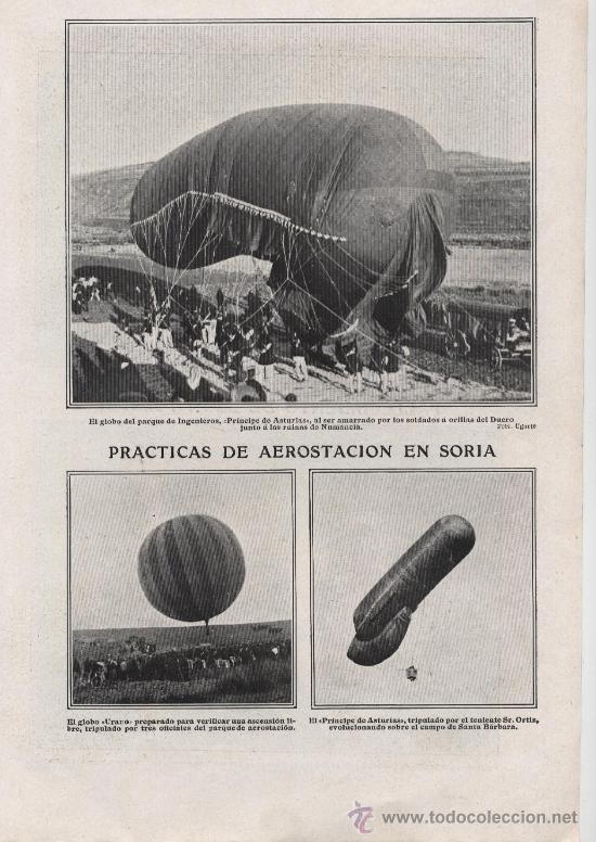 Sammeln von Zeitschriften und Zeitungen: * AVIACION * GLOBOS * Pr&aacute;cticas de aerostaci&oacute;n en Soria, globo Pr&iacute;ncipe de Asturias - 1910