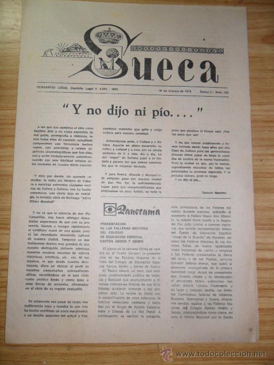 Coleccionismo de Revistas y Peri&oacute;dicos: Semanario local de Sueca (Valencia) 19 de febrero de 1975