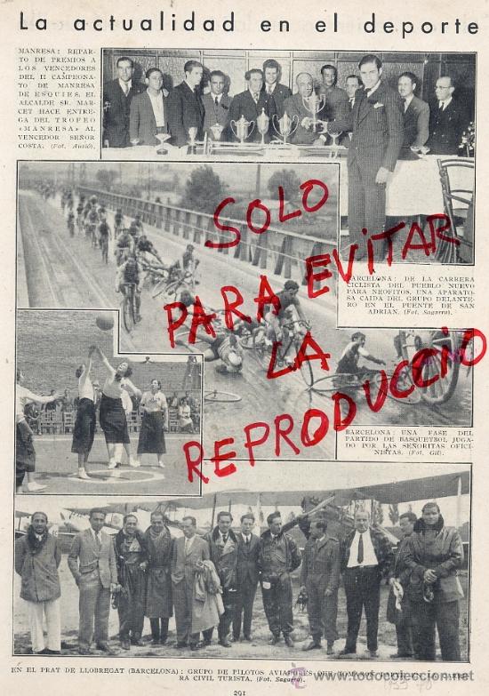 Coleccionismo de revistas y peri&oacute;dicos: BARCELONA 1933 CICLISMO BASQUET FEMENINO Y AVIACION EN EL PRAT HOJA REVISTA