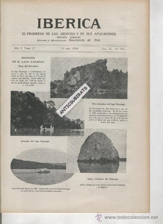 Collection Magazines and Newspapers: IBERICA 223 A&Ntilde;O 1918 FIESTA DEL ARBOL EN ZARAGOZA ERUPCION EN EL LAGO ILOPANGO SALVADOR VOLCAN