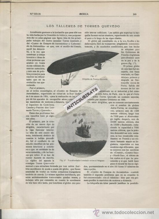 Coleccionismo de Revistas y Peri&oacute;dicos: REVISTA IBERICA 323-324 A&Ntilde;O 1920 TALLERES TORRES QUEVEDO DIRIGIBLE LAS MEDUSAS DE CATALU&Ntilde;A