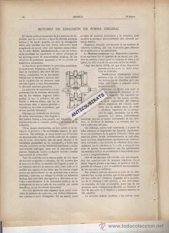 Coleccionismo de revistas y peri&oacute;dicos: REVISTA IBERICA A&Ntilde;O 1921 MOTORES DE EXPLOSION DE FORMA ORIGINAL DEMONT ECLIPSE DE SOL DE 1921
