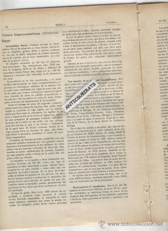 Coleccionismo de revistas y peri&oacute;dicos: REVISTA IBERICA A&Ntilde;O 1921 CANALES DEL VALLE DEL GUADALHORCE PANTANO CHORRO ALORA PIZARRA COIN ALHAURI