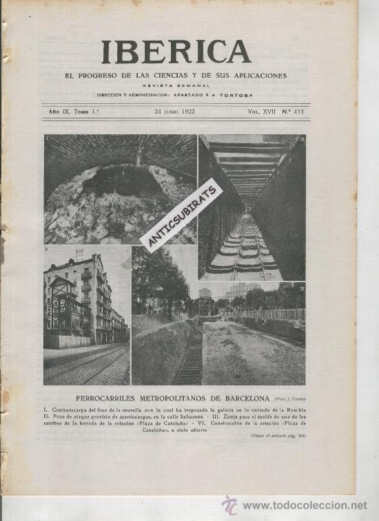 Collectionnisme de Revues et Journaux: REVISTA IBERICA 433 A&Ntilde;O 1922 METROPOLITANO DE BARCELONA METRO FOTOS ESCUELA DE SORDOMUDOS VILAJOANA