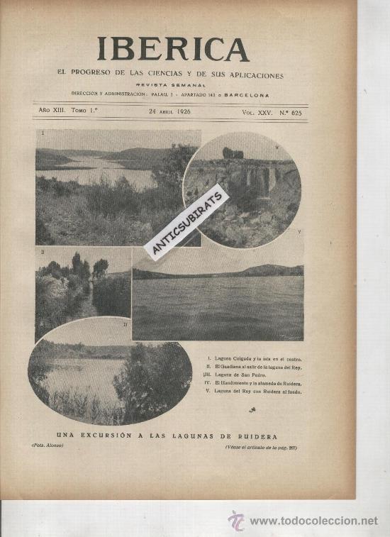Collectionnisme de Revues et Journaux: REVISTA IBERICA 625 A&Ntilde;O 1925 LAGUNAS DE RUIDERA ARGAMASILLA DE ALBA Y TOMELLOSO  CUEVA MONTESINOS