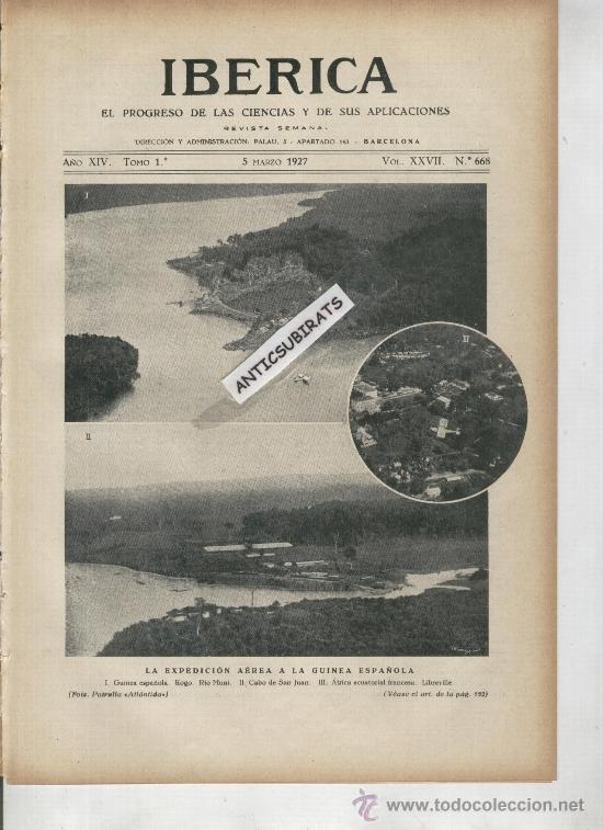 Collectionnisme de Revues et Journaux: REVISTA IBERICA 668 A&Ntilde;O 1927 EXPEDICION A GUINEA ESPA&Ntilde;OLA ECUATORIAL FERNANDO POO RIO MUNI LIBERIA