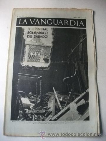 Collezionismo di Riviste e Giornali: LA VANGUARDIA &ndash; DIARIO Y NOTAS GR&Aacute;FICAS &ndash; GUERRA CIVIL 16/2/1937 &ndash; BOMBARDEO EN BARCELONA