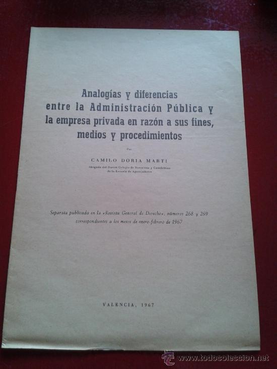 Collezionismo di Riviste e Giornali: Analog&iacute;a diferencias Administraci&oacute;n p&uacute;blica empresa Camilo Doria separata Revista General de Derecho