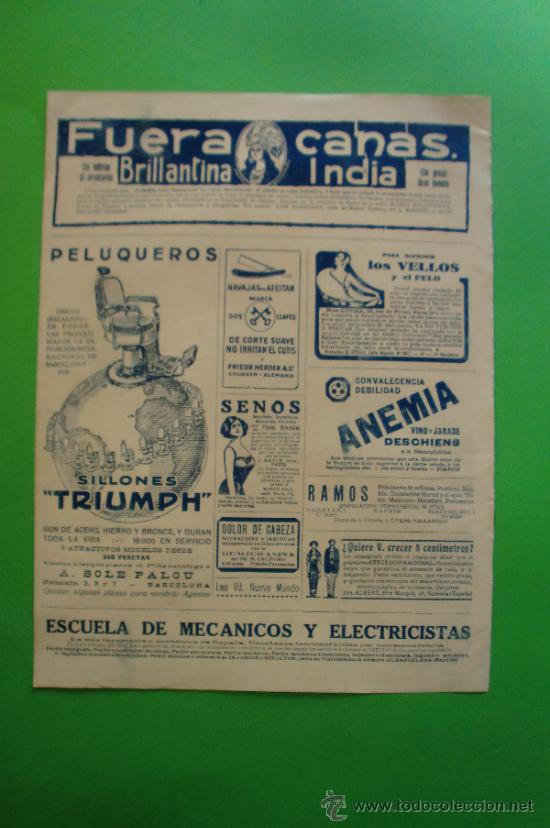 Sammeln von Zeitschriften und Zeitungen: CAF&Eacute;S MARCILLA - SILLONES PELUQUEROS TRIUMPH - HOJA SUELTA 1930