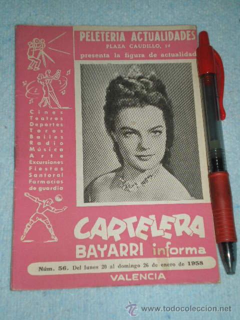 Coleccionismo de Revistas y Peri&oacute;dicos: Cartelera Bayarri - ROMY SCHNEIDER  - 1958 - RARA