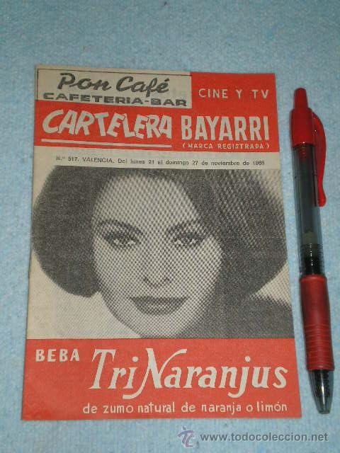 Coleccionismo de Revistas y Peri&oacute;dicos: Cartelera Bayarri - SOFIA LOREN - 1966 - RARA