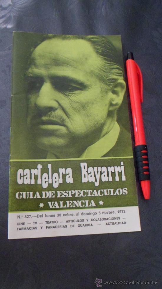 Coleccionismo de Revistas y Peri&oacute;dicos: Cartelera Bayarri - MARLON BRANDO en la pelicula EL PADRINO - 1972 - RARA