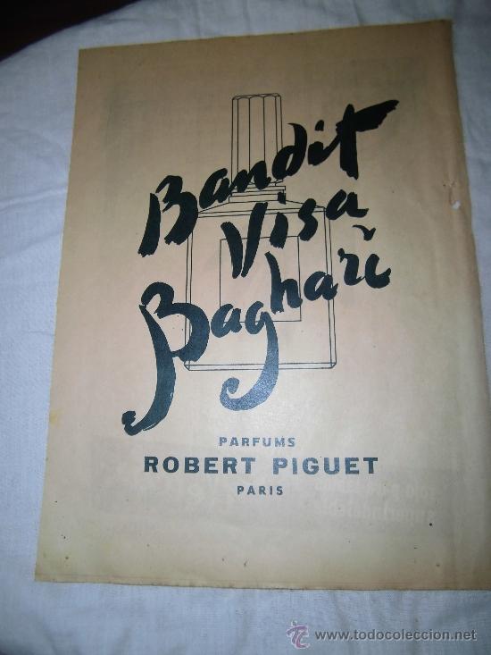 Coleccionismo de Revistas y Peri&oacute;dicos: PUBLICIDAD BANDIT VISA BAGHARI PERFUMES ROBERT PIGUET/LAPIZ DE LABIOS VELCA HOJA DE REVISTA ABC 1956