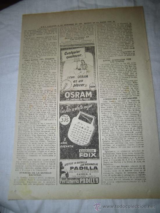 Coleccionismo de revistas y peri&oacute;dicos: PUBLICIDAD PUBLICIDAD OSRAM / RASURADOR FOIX HOJA DE REVISTA ABC 1956