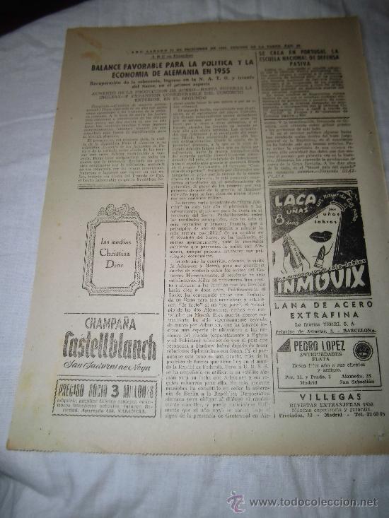 Coleccionismo de revistas y peri&oacute;dicos: PUBLICIDAD LACA DE U&Ntilde;AS INMOVIX/CHAMPA&Ntilde;A CASTELLBLANCH  HOJA DE REVISTA ABC 1956