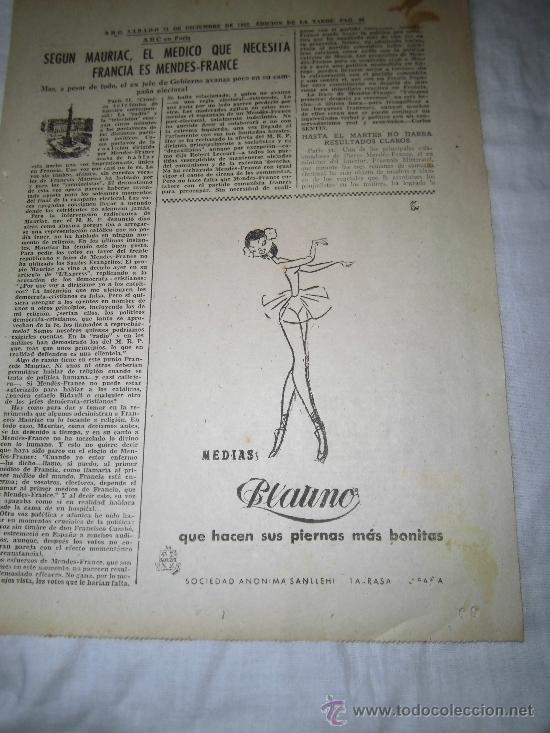 Coleccionismo de revistas y peri&oacute;dicos: PUBLICIDAD MEDIAS PLATINO HOJA DE REVISTA ABC 1956