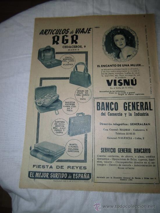 Coleccionismo de Revistas y Peri&oacute;dicos: PUBLICIDAD ARTICULOS DE VIAJE RGR MADRID /VISNU HOJA DE REVISTA ABC 1956