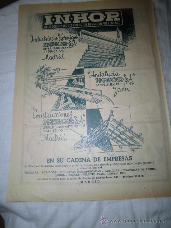 Coleccionismo de revistas y peri&oacute;dicos: PUBLICIDAD INDUSTRIAS DE HORMIGON INHOR/ PUBLICIDAD VARIADA  HOJA DE REVISTA ABC 1956