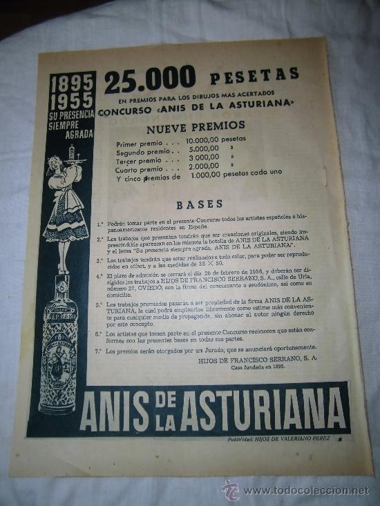 Coleccionismo de Revistas y Peri&oacute;dicos: PUBLICIDAD  ANIS DE LA ASTURIANA 1895-1955  HOJA DE REVISTA ABC 1956