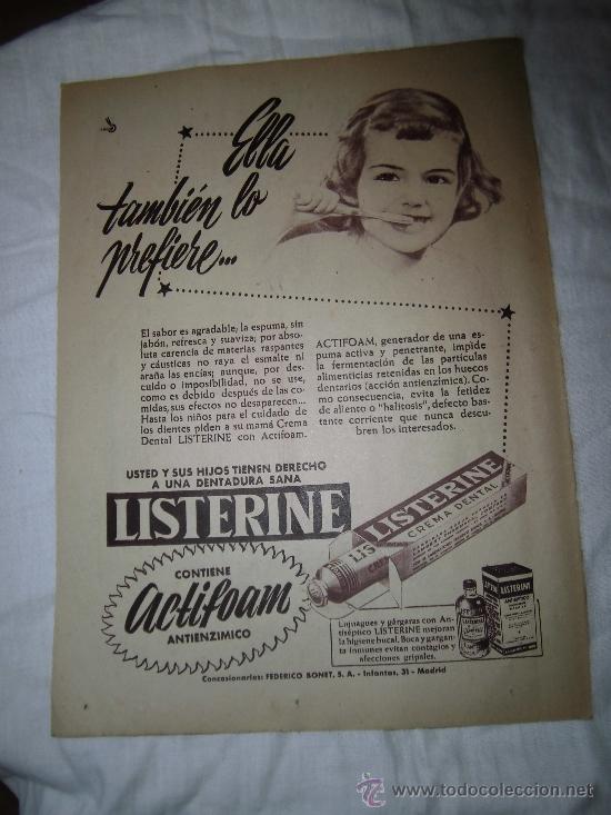 Coleccionismo de revistas y peri&oacute;dicos: PUBLICIDAD  CREMA DENTAL LISTERINE /ACONDICIONADOR DE AIRE UNITAIRE HOJA DE REVISTA ABC 1955