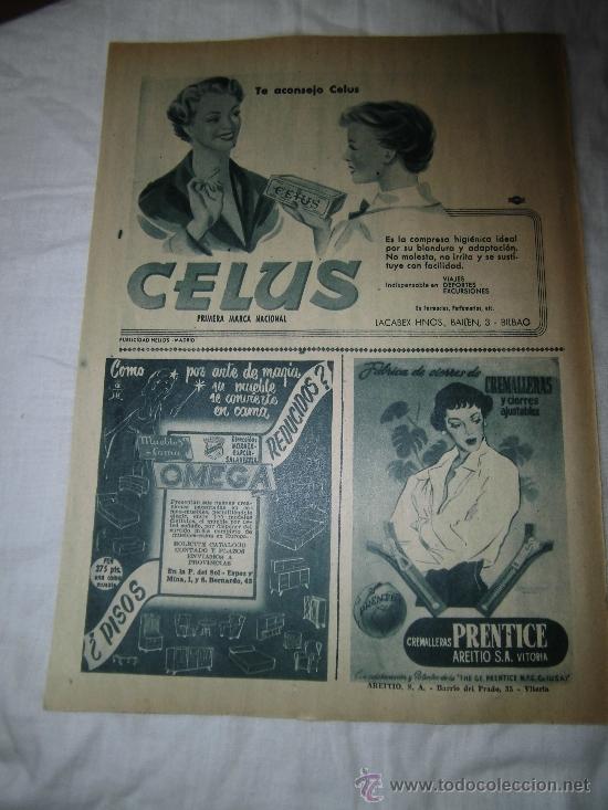 Coleccionismo de revistas y peri&oacute;dicos: PUBLICIDAD CREMALLERAS PRENTICE/CELUS /MUEBLES CAMA OMEGA  HOJA DE REVISTA ABC 1955