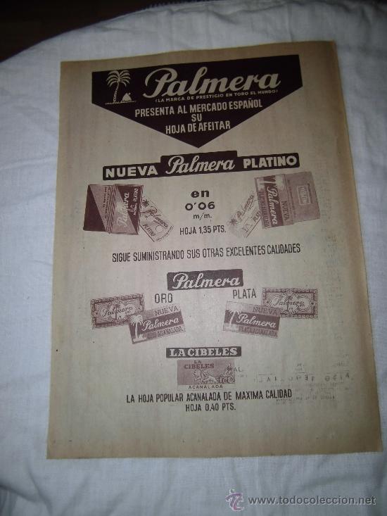 Coleccionismo de Revistas y Peri&oacute;dicos: PUBLICIDAD HOJAS DE AFEITAR  PALMERA   HOJA DE REVISTA ABC 1955