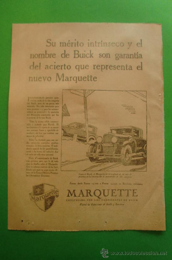 Sammeln von Zeitschriften und Zeitungen: AUTOMOVIL BUICK MARQUETTE - URODONAL - HOJA SUELTA DIARIO A B C 21/11/1929