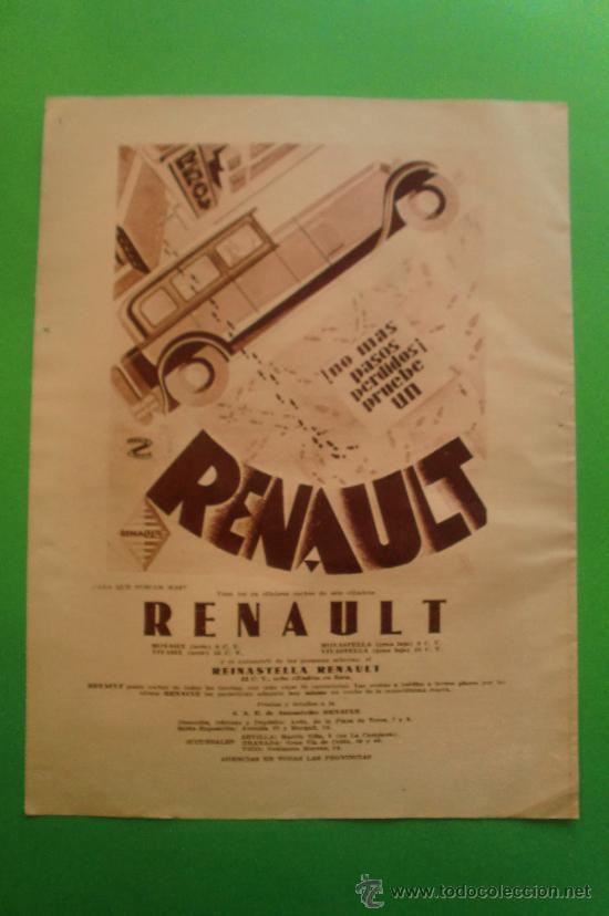 Collezionismo di Riviste e Giornali: AUTOMOVILES RENAULT 6 CILINDROS - HOJA SUELTA DIARIO A B C 1930